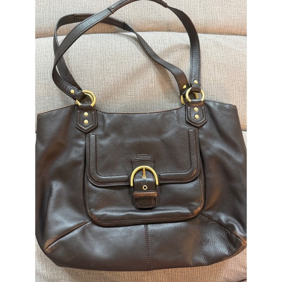 Coach Handbags - Coach Dark Brown Pebbled Leather Buckle Shoulder Bag Brass Hardware 2013 Line
